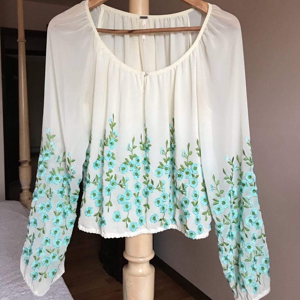 Free People Embroidered Floral Top